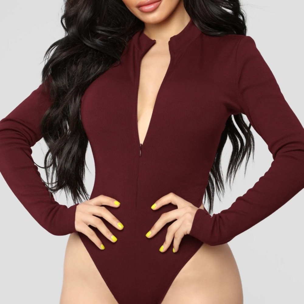 Maroon sporty zip up bodysuit